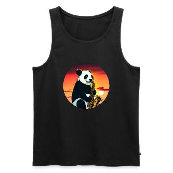 Panda mignon jouant du saxophone au coucher du soleil - Débardeur bio Premium Homme - noir - Devant - Michal (187cm)