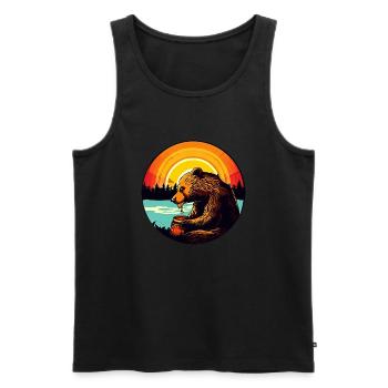 Bär frisst Honig beim Sonnenuntergang - Männer Premium Bio Tank Top - Schwarz - Vorne - Michal (187cm)