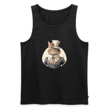 Chat dans 1800 ans style habillé noble baroque - Débardeur bio Premium Homme - noir - Devant - AI Model Male 178 light (178cm)