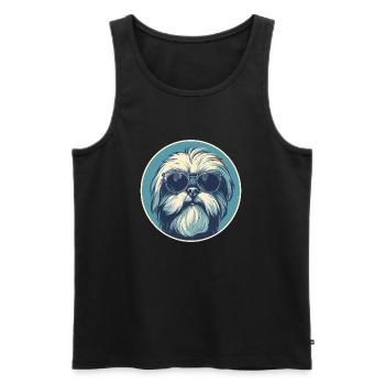 Shih Tzu avec lunettes de soleil, chien lion, Pékinois - Débardeur bio Premium Homme - noir - Devant - Michal (187cm)