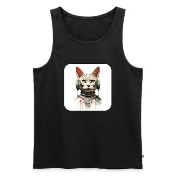 Retro Cyborg Robot Space Cat IV - Men's Premium Organic Tank Top - black - Front - AI Model Male 178 light (178cm)
