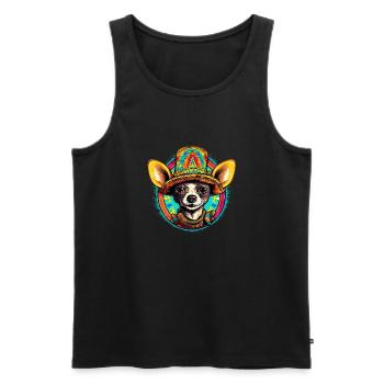 Chihuahua | Mexique | Chien Amusant Chapeau - Débardeur bio Premium Homme - noir - Devant - Michal (187cm)