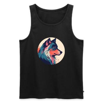 Loup, Chien sauvage, Loup gris, Canis lupus - Débardeur bio Premium Homme - noir - Devant - AI Model Male 178 light (178cm)
