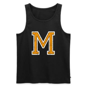 M - Letter / College Style - Men's Premium Organic Tank Top - black - Front - AI Model Male 178 light (178cm)