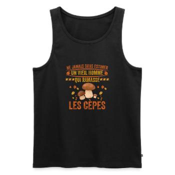 un vieil homme qui ramasse les cèpes Cadeau cèpes - Débardeur bio Premium Homme - noir - Devant - Michal (187cm)