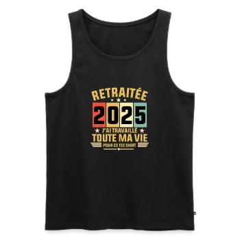 Retraitée 2025 / tee shirt Retraitée 2025 cadeau - Débardeur bio Premium Homme - noir - Devant - Michal (187cm)