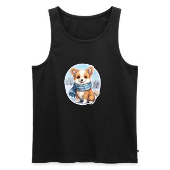 Welsh Corgi avec écharpe - Débardeur bio Premium Homme - noir - Devant - Michal (187cm)
