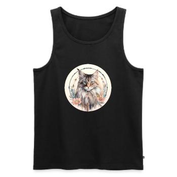 Maine Coon Cat Boho Style, Love cats - Men's Premium Organic Tank Top - black - Front - AI Model Male 178 light (178cm)
