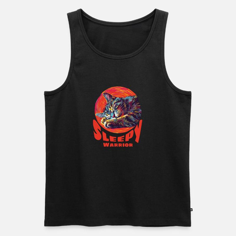 Schläfrige Kriegerkatze - Männer Premium Bio Tank Top - Schwarz