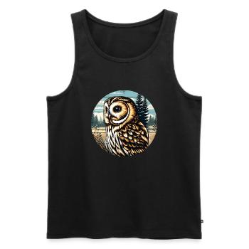 tawny owl, owl, bird, bird of prey - Men's Premium Organic Tank Top - black - Front - AI Model Male 178 light (178cm)