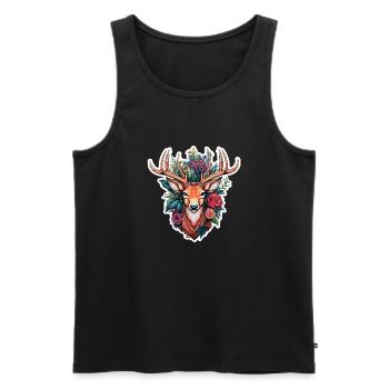 Deer's head with flowers - Men's Premium Organic Tank Top - black - Front - AI Model Male 178 light (178cm)