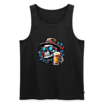 Skull / Totenkopf / Skelett / Gothic / Tattoo - Männer Premium Bio Tank Top - Schwarz - Vorne - Michal (187cm)
