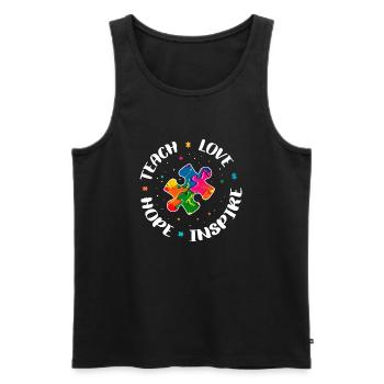 Sensibilisation à l’autisme Teacher Shirt Teach Hope Love - Débardeur bio Premium Homme - noir - Devant - Michal (187cm)