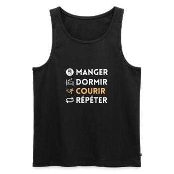Manger, dormir, courir, répéter - Débardeur bio Premium Homme - noir - Devant - Michal (187cm)