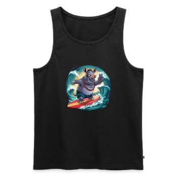 Rhinocéros cool avec des lunettes de soleil surfant et s’amusant - Débardeur bio Premium Homme - noir - Devant - AI Model Male 178 light (178cm)