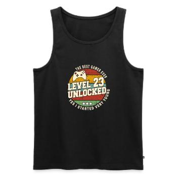 Original 2001 23rd Anniversary Retro Gift - Men's Premium Organic Tank Top - black - Front - Michal (187cm)