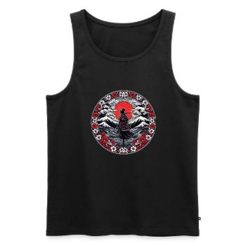 Ombre Samurai Girl Cherry Blossom - Men's Premium Organic Tank Top - black - Front - AI Model Male 178 light (178cm)