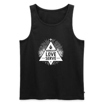 Worship Love Serve - Men's Premium Organic Tank Top - black - Front - AI Model Male 178 light (178cm)