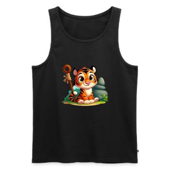 Tiger 5 - Men's Premium Organic Tank Top - black - Front - Michal (187cm)
