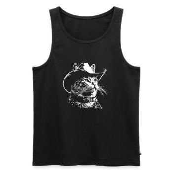 Drôle de chat cow-boy - Débardeur bio Premium Homme - noir - Devant - Michal (187cm)