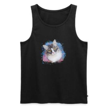 cat, colorful, watercolor, art, painting, graffiti, yellow - Men's Premium Organic Tank Top - black - Front - AI Model Male 178 light (178cm)