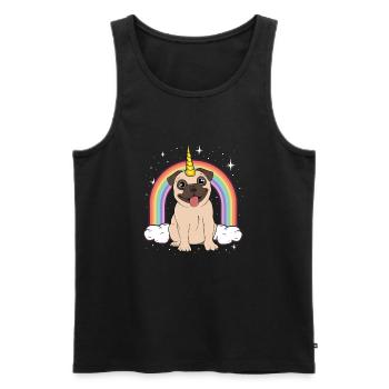 Galop de la Licorne Pugicorn cadeau Galaxy Space Rainbow - Débardeur bio Premium Homme - noir - Devant - AI Model Male 178 light (178cm)