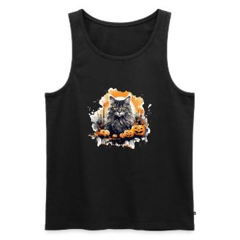 Maine Coon Herbst Halloween Katze - Männer Premium Bio Tank Top - Schwarz - Vorne - Michal (187cm)