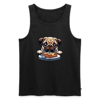 Hund Mops Genießt Lasagne - Männer Premium Bio Tank Top - Schwarz - Vorne - AI Model Male 178 light (178cm)