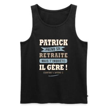 Patrick humour retraite cadeau retraité - Débardeur bio Premium Homme - noir - Devant - AI Model Male 178 light (178cm)