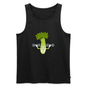 Celery Lifting Weights Ironic Leek Gym Workout - Men's Premium Organic Tank Top - black - Front - Michal (187cm)