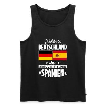 MEINE GESCHICHTE BEGANN IN SPANIEN - Männer Premium Bio Tank Top - Schwarz - Vorne - Michal (187cm)