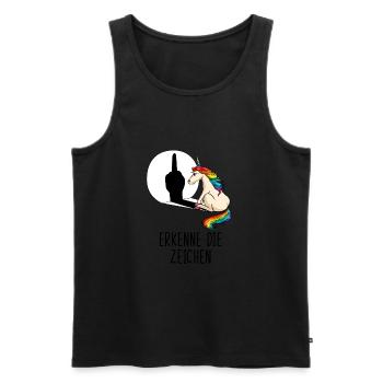 Erkenne die Zeichen Einhorn Mittelfinger Schatten - Männer Premium Bio Tank Top - Schwarz - Vorne - Michal (187cm)