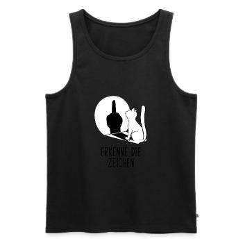 Erkenne die Zeichen Katze Mittelfinger - Männer Premium Bio Tank Top - Schwarz - Vorne - AI Model Male 178 light (178cm)