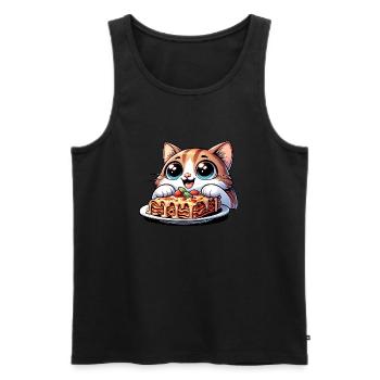 Chat aimant les lasagnes - Débardeur bio Premium Homme - noir - Devant - AI Model Male 178 light (178cm)