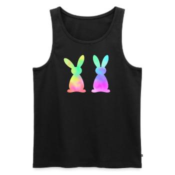 Lapins de Pâques colorés Aquarelle - Débardeur bio Premium Homme - noir - Devant - Michal (187cm)