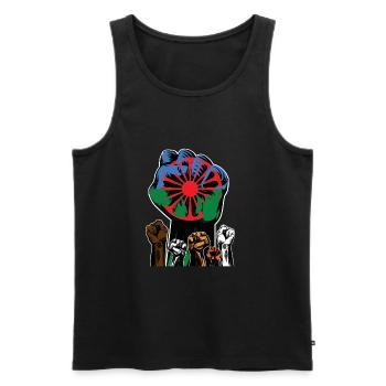 SINTI UND ROMA REVOLUTION ANTIZIGANISMUS - Männer Premium Bio Tank Top - Schwarz - Vorne - AI Model Male 178 light (178cm)