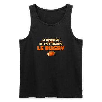 Le Bonheur Existe il Est Dans Le Rugby Sport - Débardeur bio Premium Homme - noir - Devant - Michal (187cm)