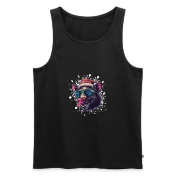 Pig Christmas Funny Wild Boar - Men's Premium Organic Tank Top - black - Front - Michal (187cm)