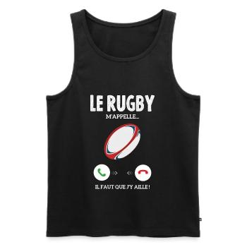 Le Rugby M'appelle Il Faut Que J'y Aille - Débardeur bio Premium Homme - noir - Devant - Michal (187cm)