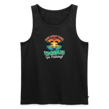 Fisher Fisherman Cast Away Troubles Sunset - Männer Premium Bio Tank Top - Schwarz - Vorne - AI Model Male 178 light (178cm)