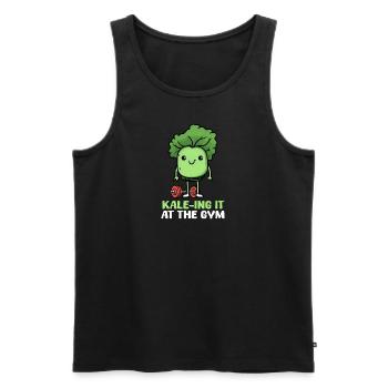 Veganer Sportler beim Kale-Ing im Fitnessstudio - Männer Premium Bio Tank Top - Schwarz - Vorne - AI Model Male 178 light (178cm)