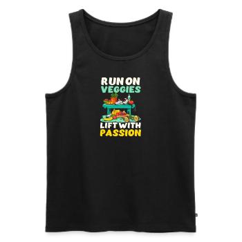Vegan Athlete Run On Veggies Lift With Passion - Men's Premium Organic Tank Top - black - Front - Michal (187cm)