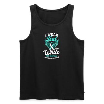 Gebärmutterhalskrebs Bewusstseinskleidung Blaugrün und Weiß - Männer Premium Bio Tank Top - Schwarz - Vorne - Michal (187cm)