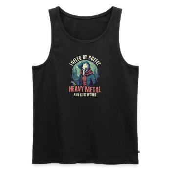 Musique Rock Alimenté Café Heavy Metal Jurons Mots - Débardeur bio Premium Homme - noir - Devant - Michal (187cm)