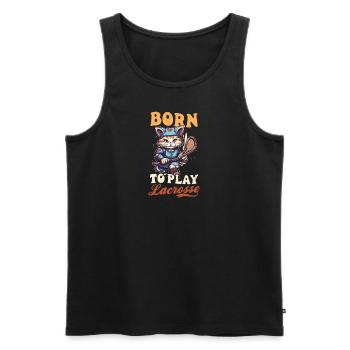 Lacrosse Coach Born Play Lacrosse Cat - Men's Premium Organic Tank Top - black - Front - AI Model Male 178 light (178cm)