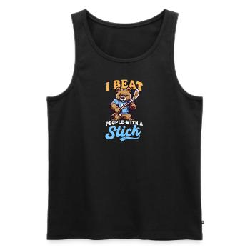 Lacrosse Coach Beat People Stick Bär - Männer Premium Bio Tank Top - Schwarz - Vorne - Michal (187cm)