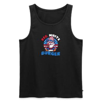4 juillet Gnome américain rouge blanc et burger - Débardeur bio Premium Homme - noir - Devant - Michal (187cm)