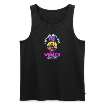 Weibliche Bodybuilderin hebt ihren Weg Frauen, die sich trotzen - Männer Premium Bio Tank Top - Schwarz - Vorne - AI Model Male 178 light (178cm)