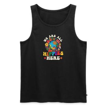 Florales Friedenssymbol Wir sind hier alle Hippies - Männer Premium Bio Tank Top - Schwarz - Vorne - AI Model Male 178 light (178cm)