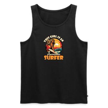 Surfer Vintage Retro Girl Surfing - Men's Premium Organic Tank Top - black - Front - Michal (187cm)